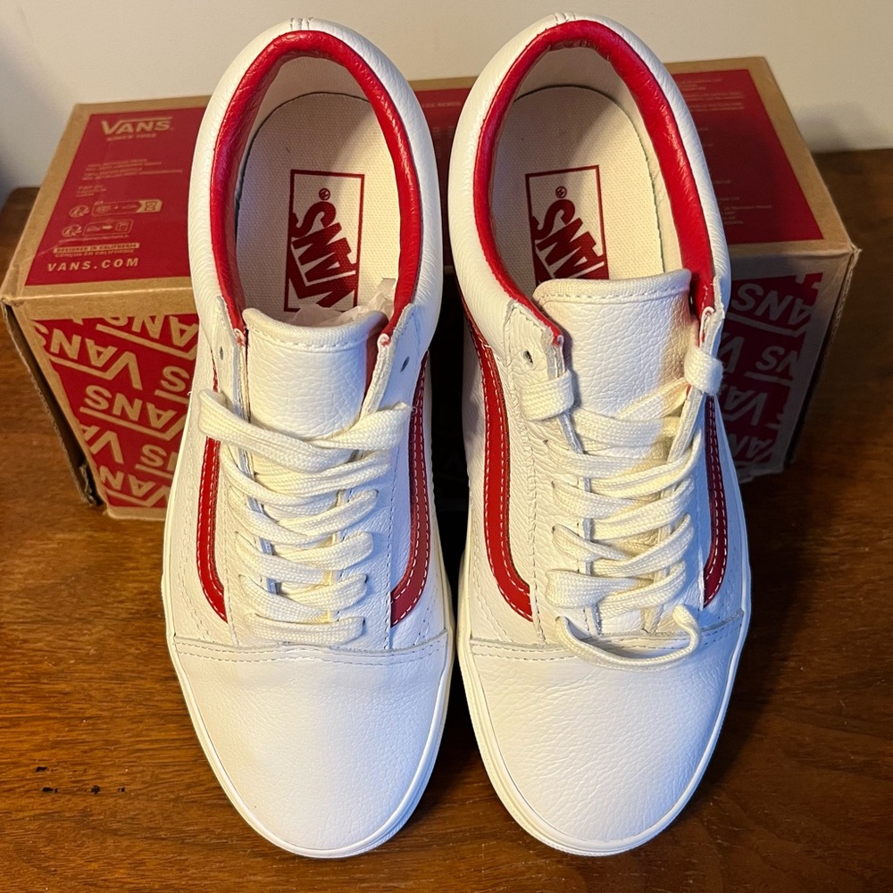 Vans White Red Vintage Leather Sneakers - Picture 2 of 6